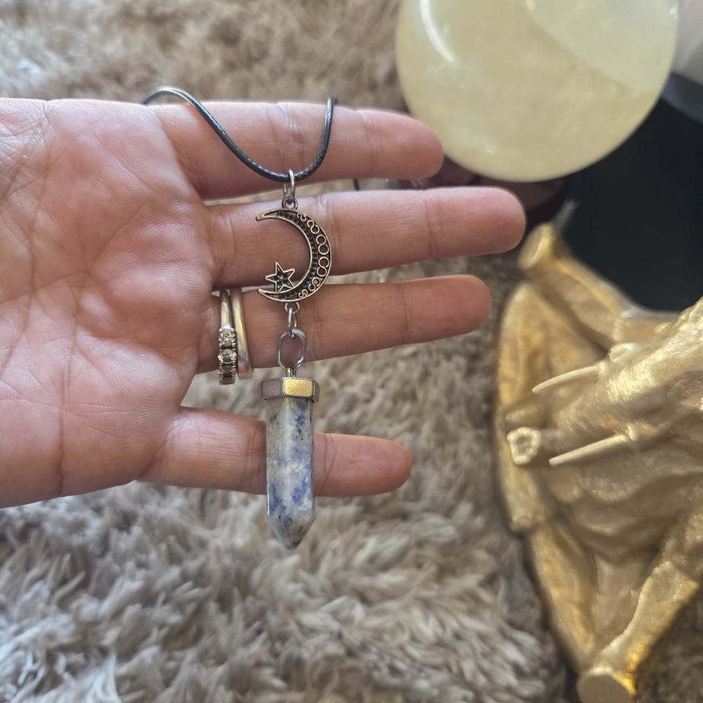 🔥3 For $25 Handmade Silver Moon Pendant Necklace with Blue Sodalite Stone